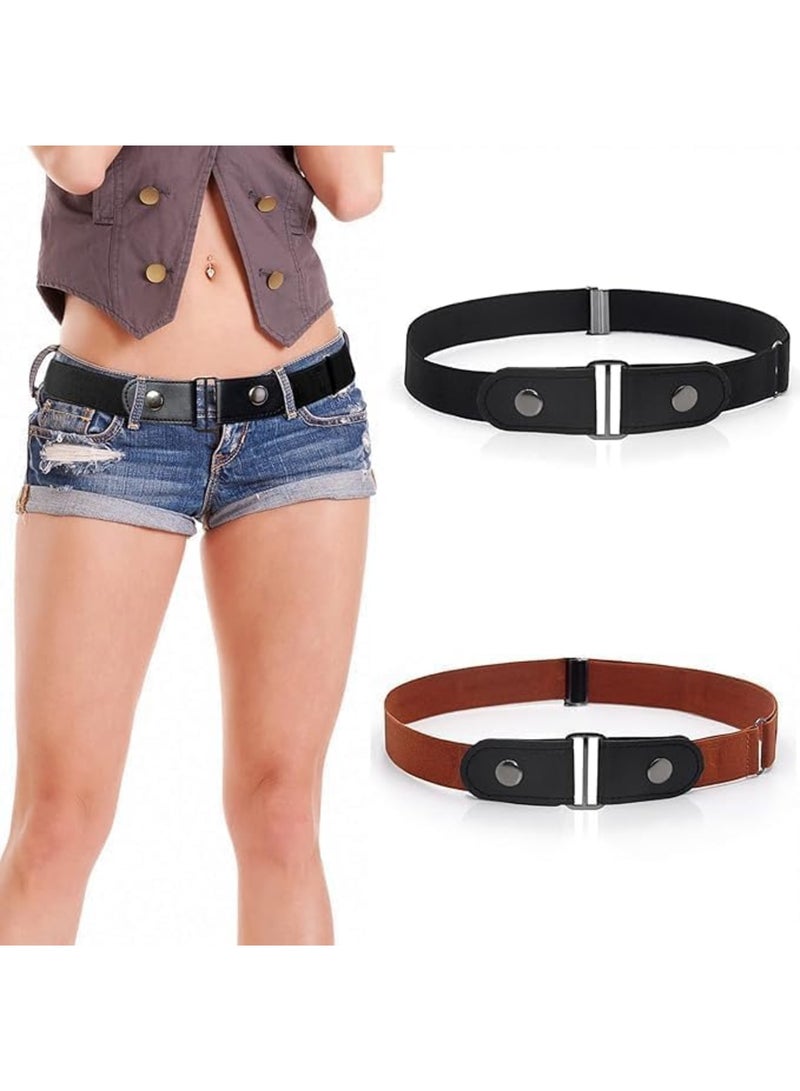 SYOSI Elastic Belt Invisible Belt for Women and Men, Buckle-Free Unisex Adjustable Elastic Belt for Jeans, Trousers, Dress, 2 Pieces, Length: 100 cm Width: 3 cm, Brown and Black - Image 1